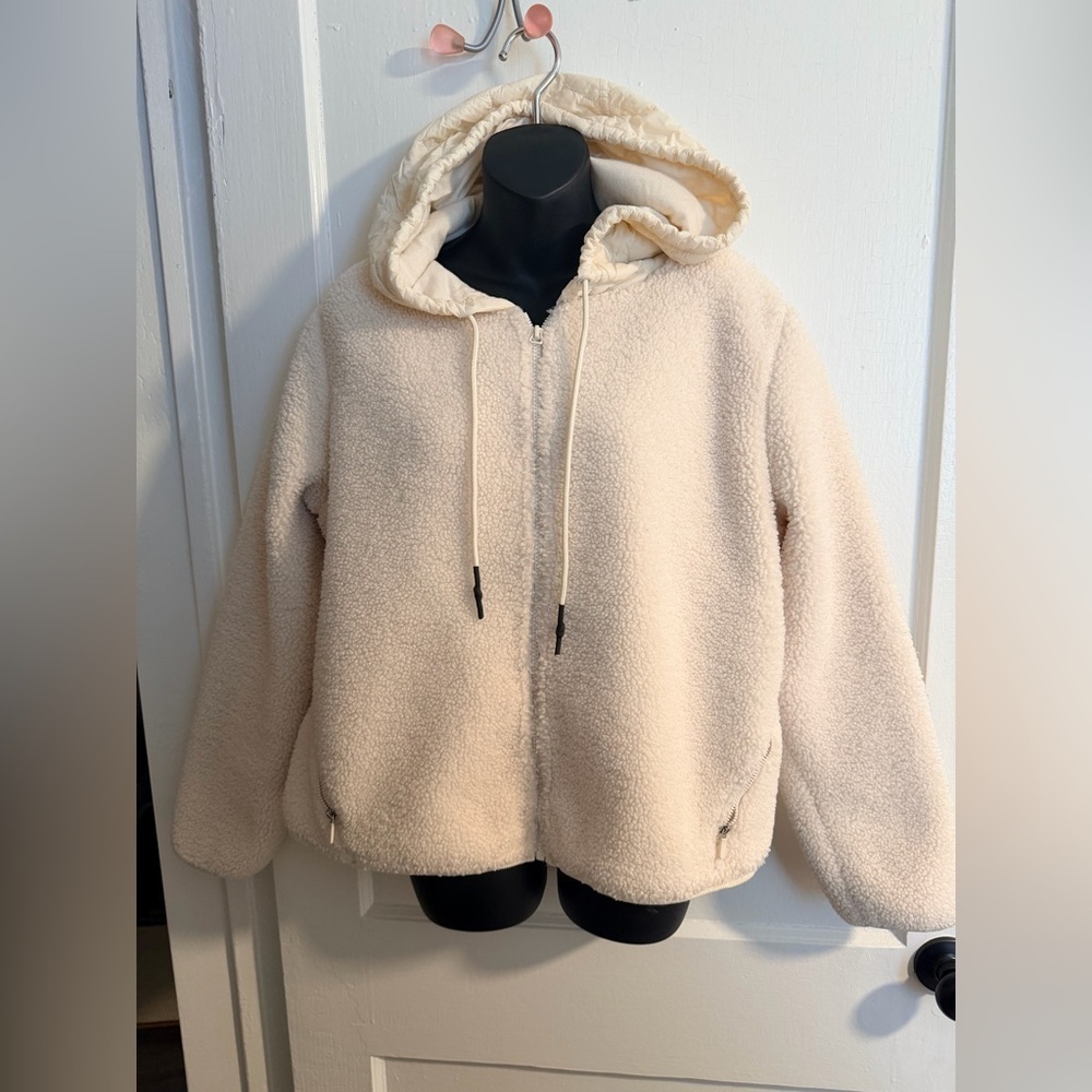 JoyLab Cream Teddy Jacket with Hood